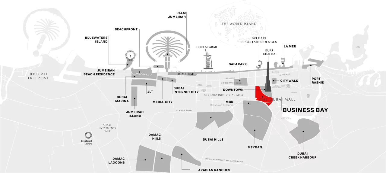 Район Business Bay на карте Дубая