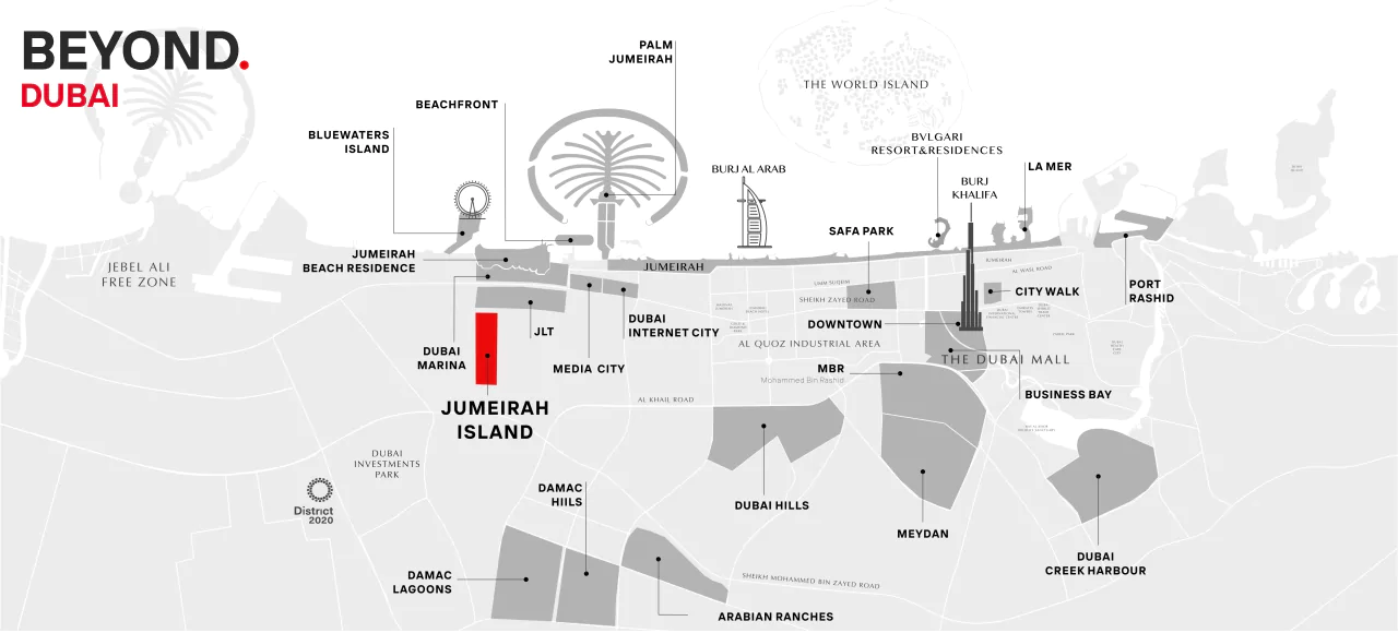 Район Jumeirah Islands на карте Дубая
